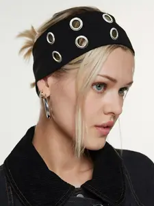Original Y2K Punk Girl Style Wide Headband, Hollow Eyelet Design, Elastic & Adjustable, Perfect for Casual Daily Wear, Solid Color Headband