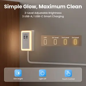 Flat Plug Power Extender For Outlet with 3 USB-A 1 USB-C & 3 AC Outlets Extendable For Kitchen, Couches, Desks, Nightstands, multipurpose use , Surge Protector with USB Ports socket, saft ey