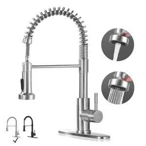 PHANCIR Modern Kitchen Faucet with Pull Down Sprayer Brushed Nickel Single Handle Compact Design Suitable for 1 or 3 Holes Fixtures