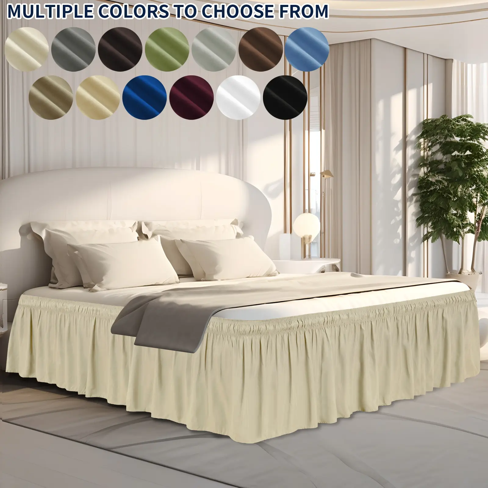 Easy-Going Bed Skirt for Twin Full Queen King Cal-King Size Bed, 14/18/22  Inch Tailored Drop, Fitted with Adjustable Elastic Belt, Convenient to Use Without Lift The Mattress