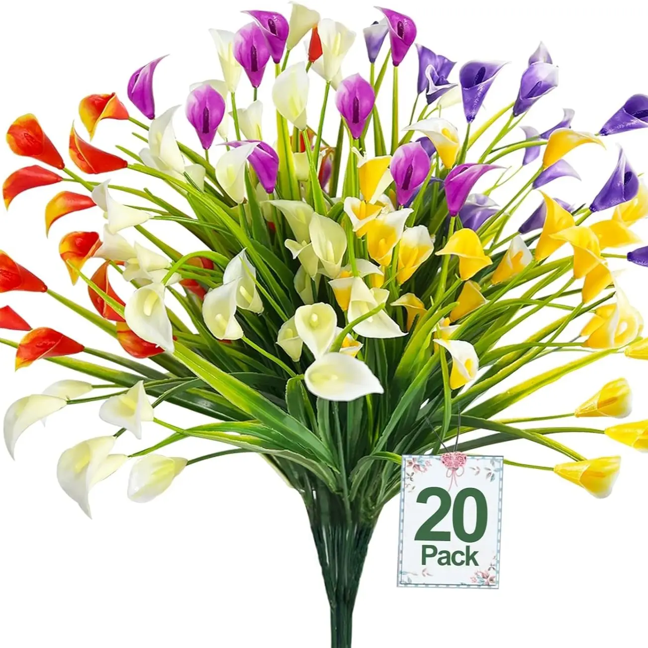 20 Bundles Calla Lily  Artificial Flowers for Outdoors, Artificial Calla Lilies Fake Plants UV Resistant Faux Plastic Fake Flowers for Indoor Planter Home Porch Summer Cemetery Spring Summer Decor Artificial Flower Arrangements
