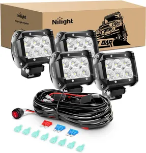 Nilight LED Pods 4Pcs 4 Inch 18W Flood Off Road Fog Lights Driving Roof LED Light Bar Work Light with 16AWG Wiring Harness Kit - 4 Leads for Truck ATV UTV SUV  dealsforyoudays