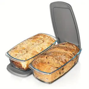 2pcs, Large Glass Baking Dish with a Lid, Ideal for Baking Bread And Cakes, Holds 60.87oz/1.9Qt, Features a Grip Handle for Easy Transport, Stackable Design, Compatible with Microwave And Oven, Also Serves As a Sealable Storage Container