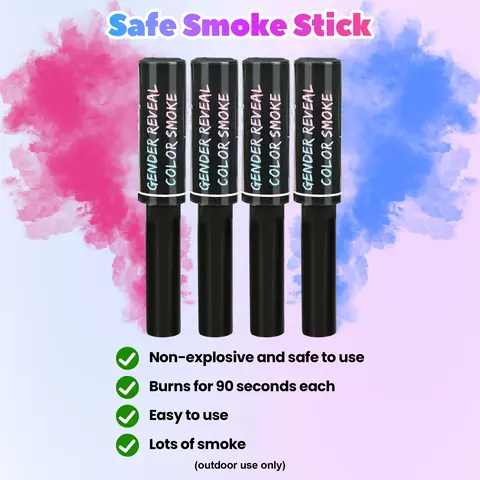 Gender Reveal Handheld Paper Smoke Flares 2-Pack - 10 in, Unisex, Non-Toxic, Non-Explosive, Safe, 1 Pink 1 Blue, Prolonged >120 Sec Burn, Colorful Display, Festive Party Supplies for Baby Showers