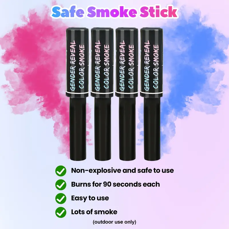 Gender Reveal Handheld Paper Smoke Flares 2-Pack - 10 in, Unisex, Non-Toxic, Non-Explosive, Safe, 1 Pink 1 Blue, Prolonged >120 Sec Burn, Colorful Display, Festive Party Supplies for Baby Showers