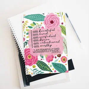 Daily Affirmation Journal I am Fearfully and Wonderfully Made Psalm 139:14 Words of Affirmation Journal/Notebook, I am beautiful, loved, confident, brave, intentional, worthy 128 lined pages, Mother's Day Gift, Gift for Girl, Daughter Gift