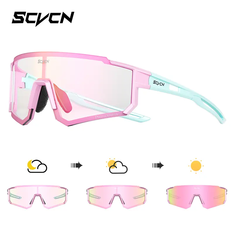 SCVCN Color Photochromic Cycling Sunglasses Outdoor Sports Bicycle Sunglasses Men MTB Cycling Glasses Women Road Bike Glasses