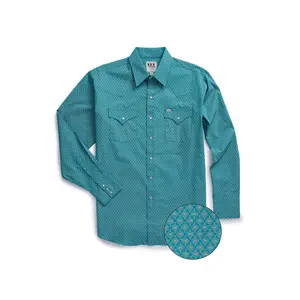 Men's Ely Cattleman Long Sleeve Medallion Print Western Snap Shirt- Teal & Khaki