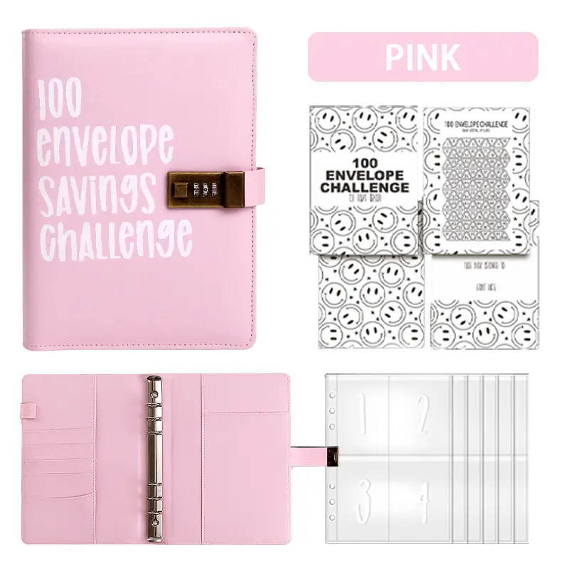 Combination Code Lock 100 Envelopes Money Saving Challenge Binder - Easy Way to Save $5,050, Various Envelopes for Cash Tracking, Modern Style Design