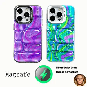 NEW!!! NeeDoh Cool Crush Ice Cube Phone Case, 3D Visual Effect Bubble Case, Glossy Hard Protective Cover, Colorful Aesthetic Case for iPhone 11 12 13 14 15 17 Pro Max Air 16 Plus , Phone Accessorie，Shockproof Magnetic iPhone Case