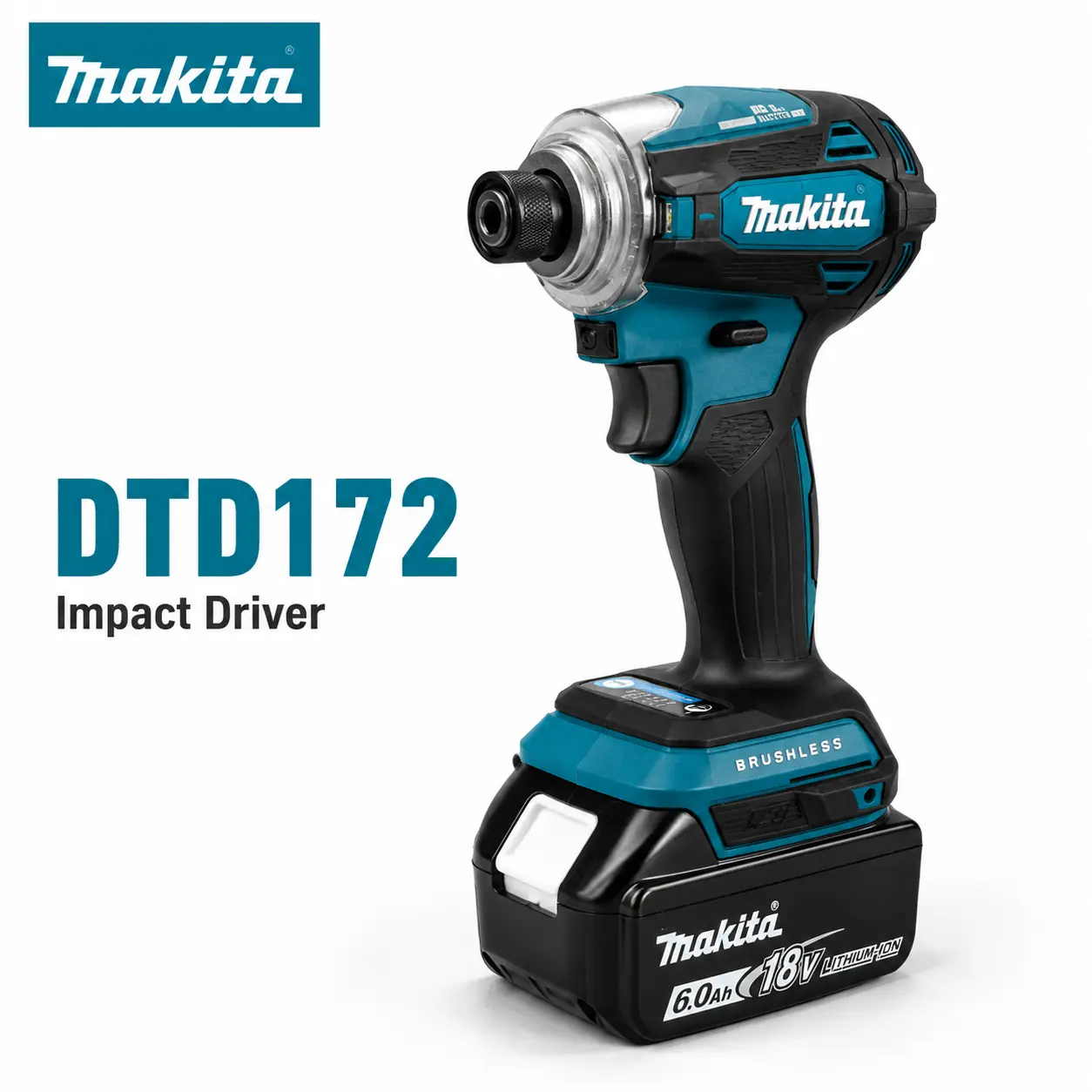 Makita DTD172 18V Compact Brushless Impact Drill/Driver Hand Tool Kit - Variable Speed Control, Convenient Tool Changes Chuck, 6.0Ah Batteries, Included Charging Kit, Pro-Level Machinery Fastening (Ideal for DIY Enthusiasts, Daily Workshop Maintenance), D