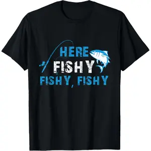 [100% Cotton] Funny Fisherman HereFishyFishyFishy Fishing T-Shirt