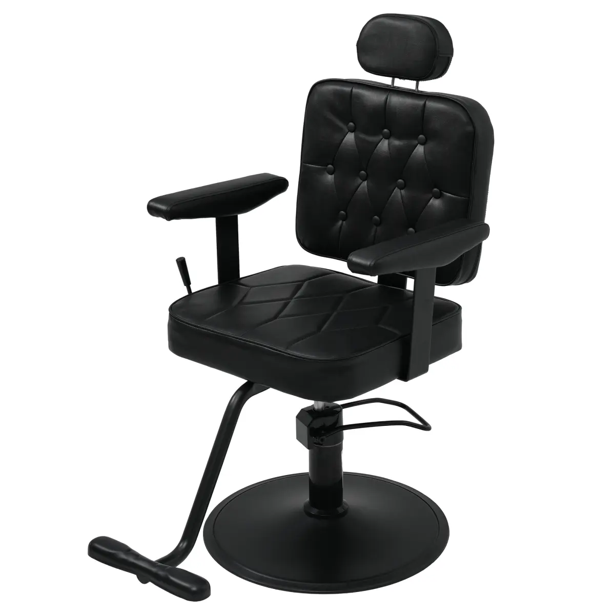 Retro Reclining Hydraulic Salon Barber Chair - 360° Swivel, Adjustable Height, Chrome Base, Sturdy Frame, PU Leather, Footrest, Storage, Commercial Salon Furniture for Hair Stylists (Black)