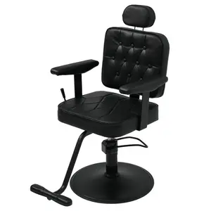 Classic Reclining Hydraulic Salon Barber Chair, 360° Swivel, Adjustable Height, Chrome Base, Durable Frame, PU Leather, Footrest, Barber Equipment for Hair Stylists (Black)
