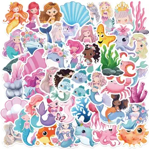 50pcs Mermaid Stickers Ocean Elements Cute Decoration Graffiti Stickers Guitar Notebook Luggage DIY Adhesive Waterproof Decals Versatile Use