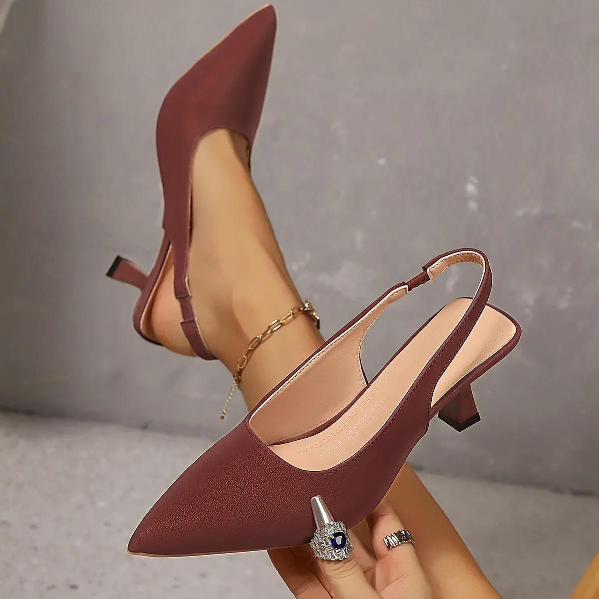 Women's Classic Comfortable Kitten Heels - Pointed Toe Slingback Pumps with Cushioned Breathable Leather Insole, 3" Heel for Work, Casual & Elegant Dressy Parties, Footwear, Comfortable Heels