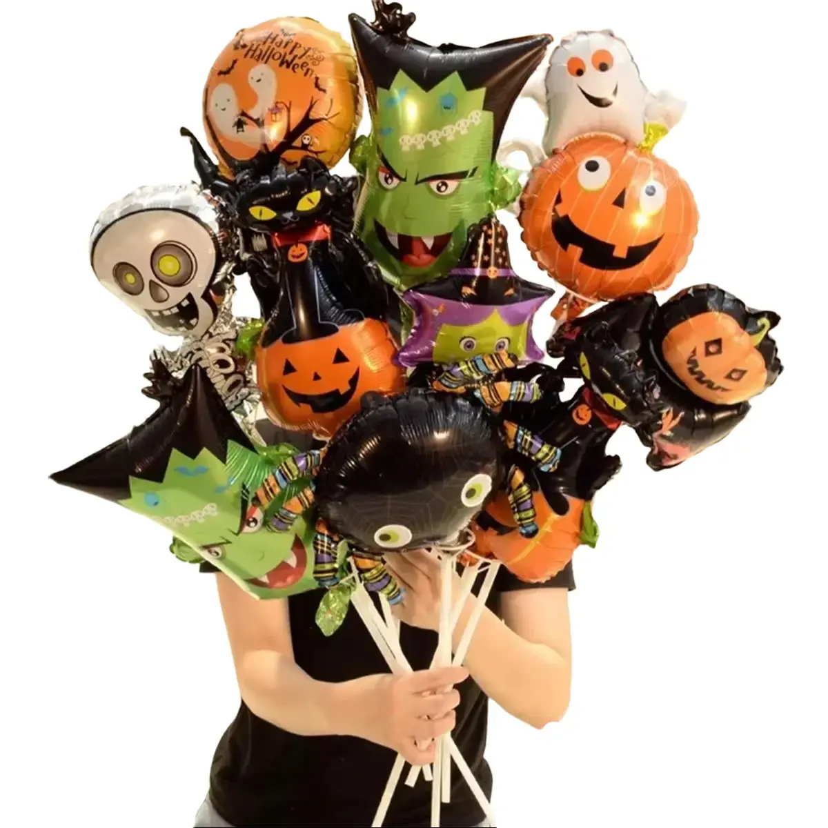 10/30/50pcs Mini Halloween Element Death Bat Pumpkin Aluminum Coil Balloons Random Style Halloween Party Decoration Globos, Must-Have Gift, Holiday Gift Exchange, Toy Pack