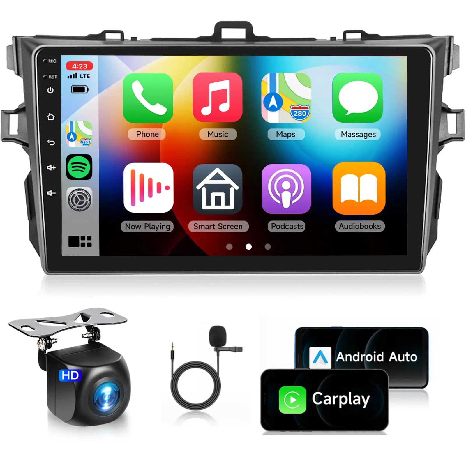 9-Inch 1080P HD Display Car Video Player for 2009-2013 Toyota Corolla, Double Din Touchscreen, Wireless CarPlay, Android Auto, Built-in DSP & GPS Nav, 5.0 Bluetooth, RDS FM Radio, Wi-Fi, SWC, 26 UIs, 2G+32G, Backup Camera Compatible, External Mic