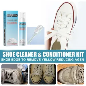 Jue-Fish white Shoe Cleaner  Care Set - Thoroughly Cleaning and Removing Stains with Lysozyme, Turpentine Oil & Triethyl Citrate - Includes Portable Cleaning Kit Solution & Brush Footwear Bedroom