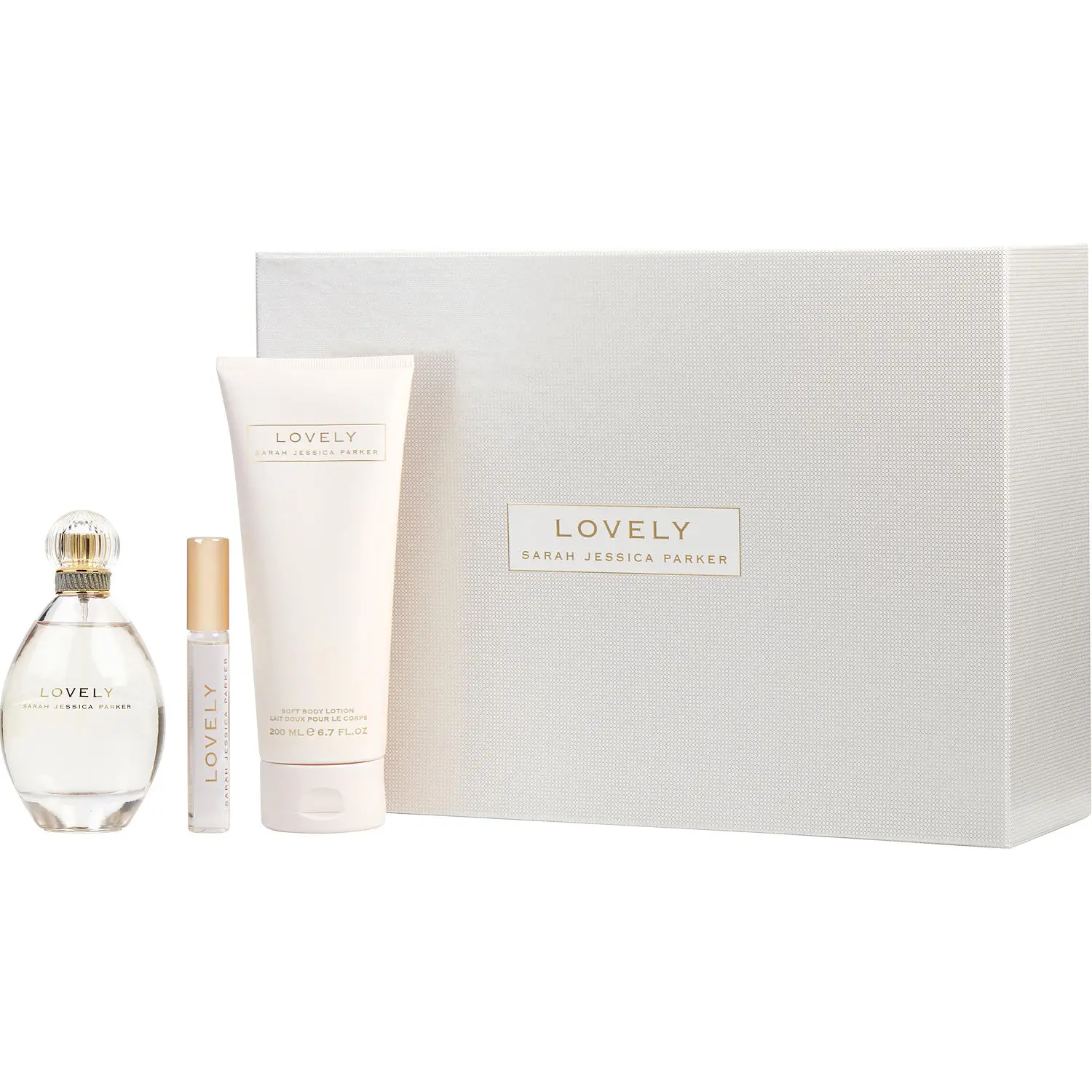 Lovely Sarah Jessica Parker Set-Eau De Parfum Spray 3.4 Oz & Body Lotion 6.7 Oz & Eau De Parfum Rollerball 0.34 Oz Mini For Women