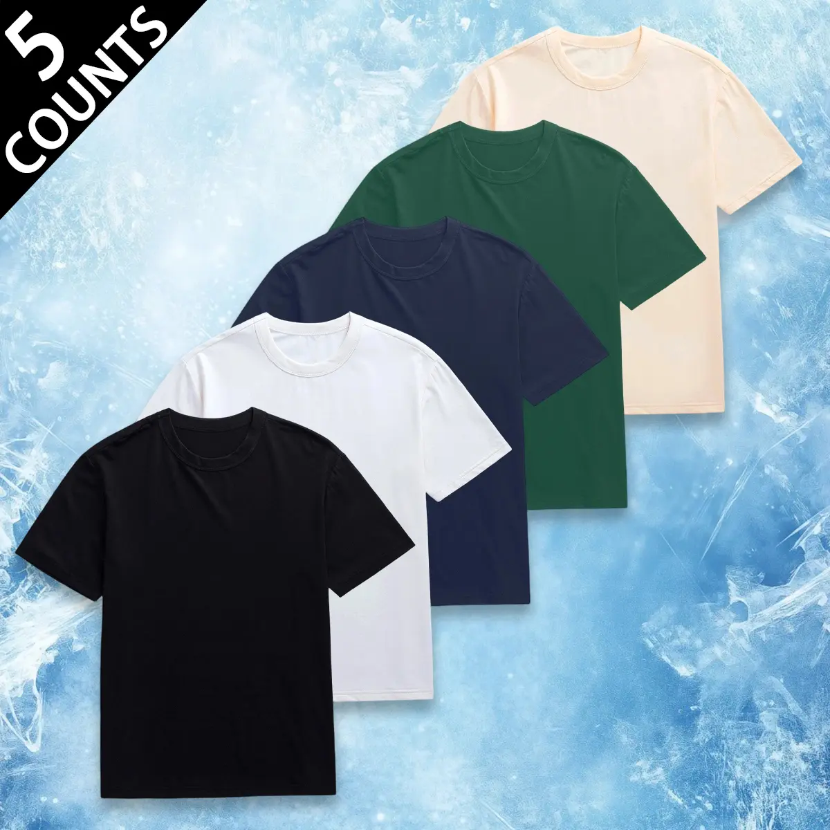 Men's 5-Piece Round Neck Short-Sleeve T-Shirt Set, Plain Solid Basic Menswear Pullover Tops, Soft Breathable Casual T-Shirts for Daily Wear, Sports, Shortsleeve,summervibes Beige Crewneck t shirt