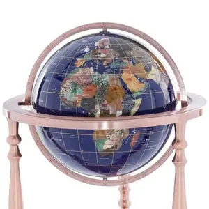 37" Tall / Gemstone Globe with Lapis Ocean / Ambassador Antique Copper / 3 Leg High Stand