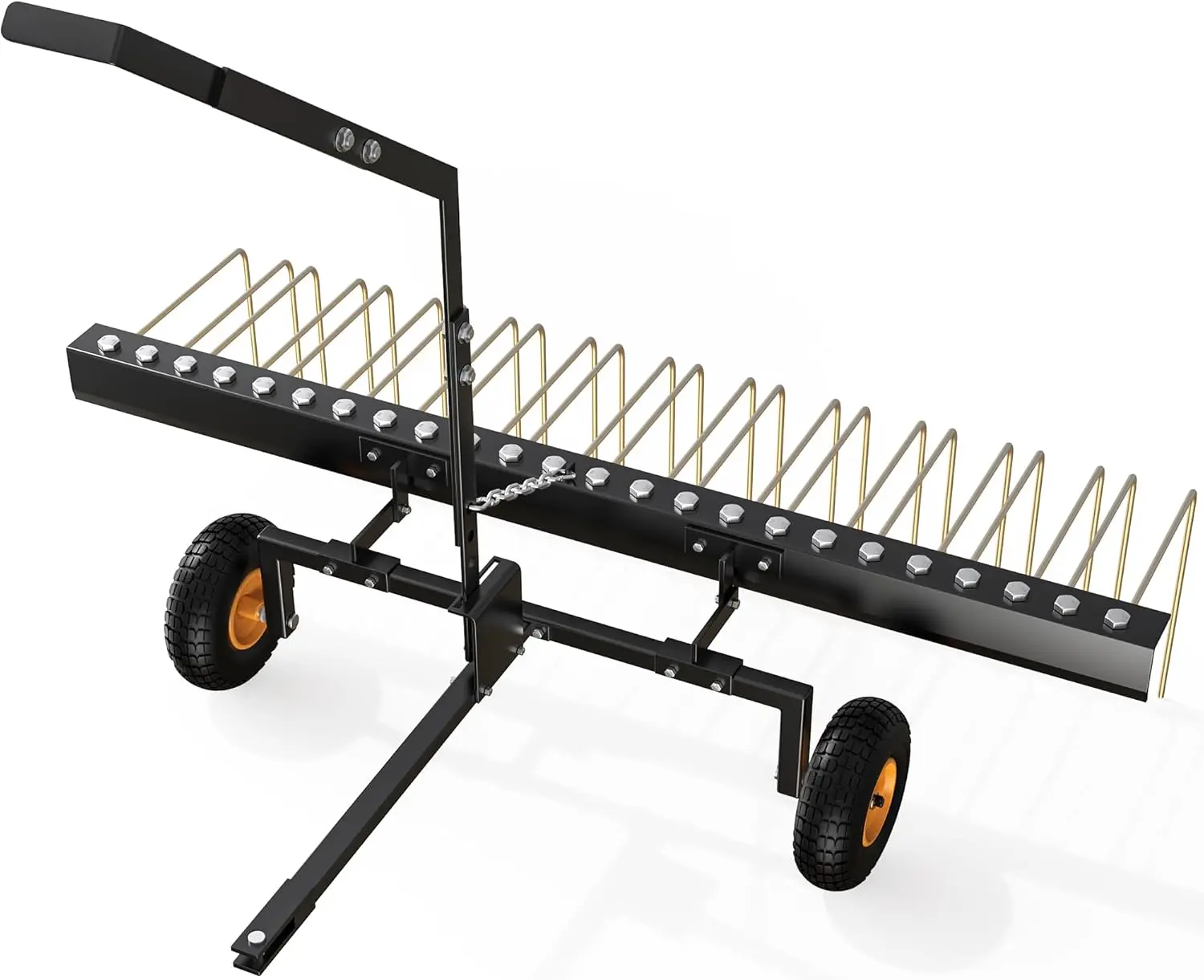 OEDRO 60" Pine Needle Rake Tow Behind,Lawn Tractor Straw Rake Fit for ATV&Tractor, 24 Tines, Black&Gold