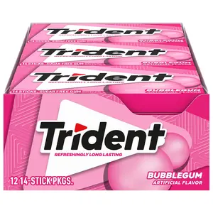 Trident Bubblegum Sugar-Free Chewing Gum, 12 Packs of 14 Pieces (168 Total Pieces)
