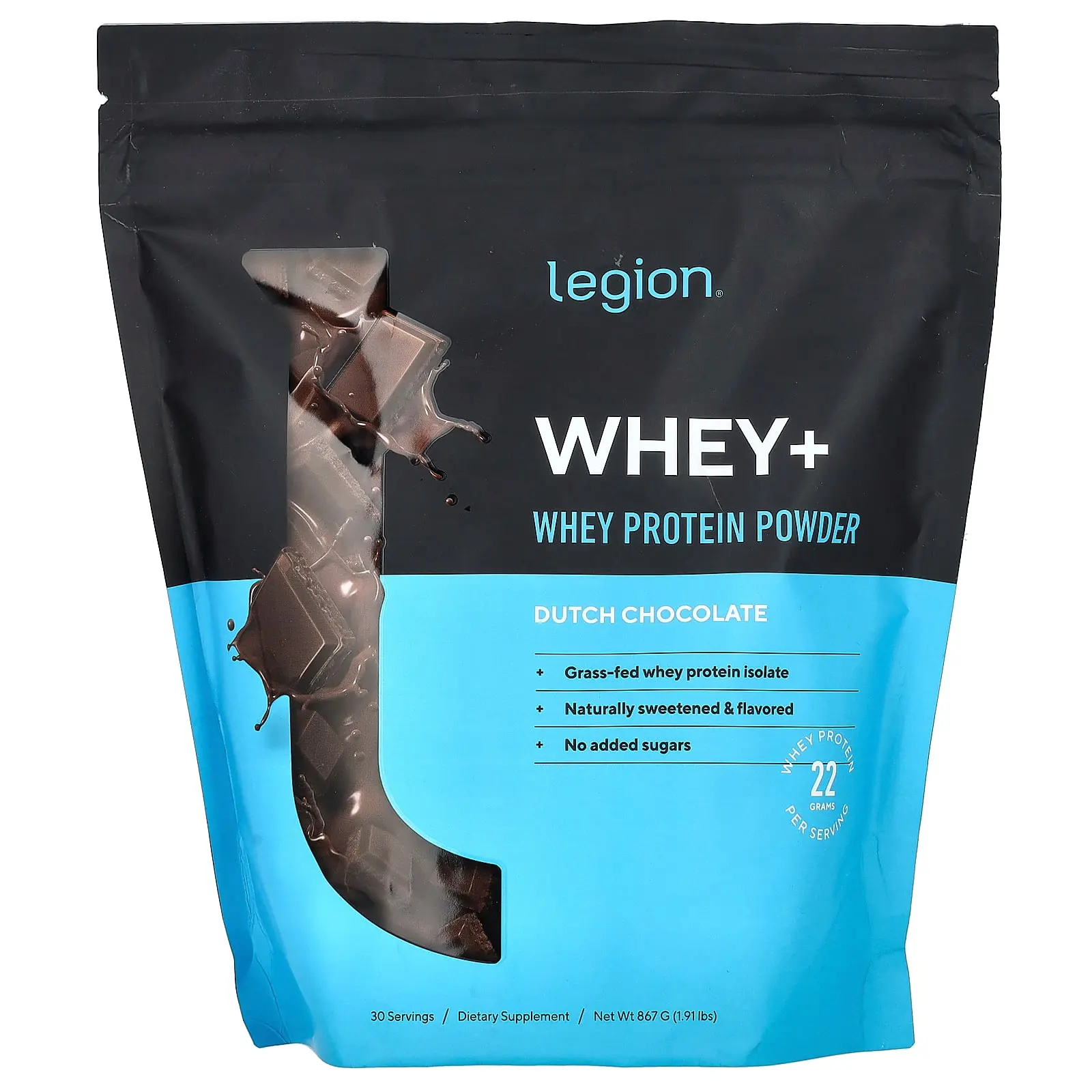 Legion Athletics Whey+, Whey Protein Powder, Dutch Chocolate, 1.91 lbs (867 g)
