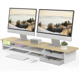 Stand, Dual  Riser, 42.5inch Large Desk   Stand Riser with Drawer, 2 Tier  &  Desktop Organizer for , Laptop, Printer, TV Screen Riser