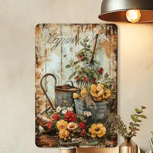 Vintage Garden Floral Metal Wall Art - Rustic Iron Panel with Aged Design, 8x12 Inches, Perfect for Home, Cafe, Garage, or Garden Decor, Durable & Weather-Resistant, Cafe Decoration | Vintage Floral Design | Weatherresistant Metal, Outdoor Garden Decor
