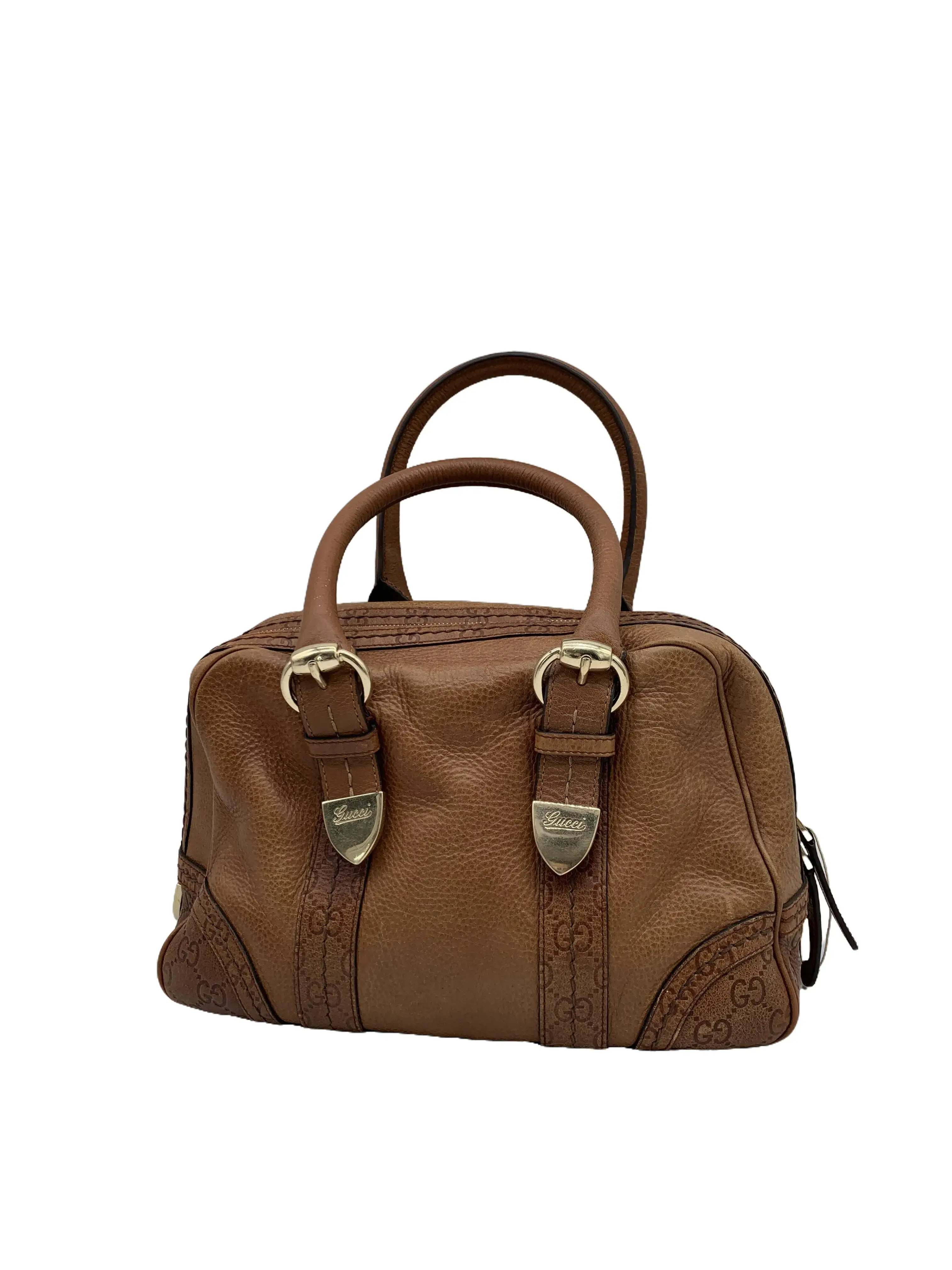 Pre-owned GUCCI Brown Pebbled Leather Boston Handbag/AR06124121/4121