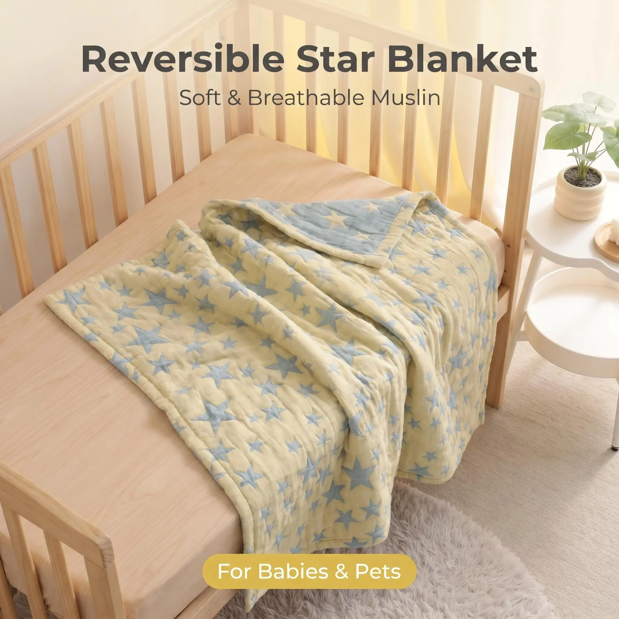 Bedsum 3-Layer Cotton Muslin Blanket Swaddle,Nap Baby Crib Stroller Sleepover & Travel– Lightweight Ultra soft, for Children All season