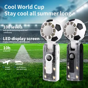 Soccer Ball Handheld Fan, 100 Level Portable Mini Fan with LED Display, Foldable Rechargeable Personal Fan for Travel Outdoor Sports