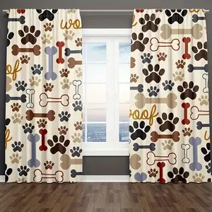 2 pieces of dog paw printed curtains, made of polyester with semi-transparent texture, machine washable, suitable for bedrooms, living rooms and home decoration curtains.