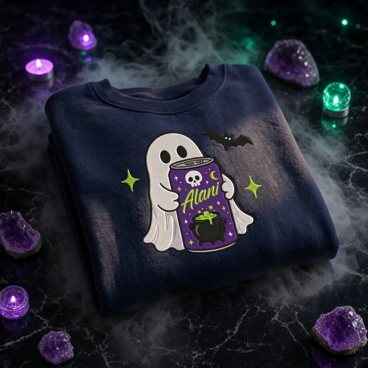 Embroidered Ghost Alani Sweatshirt, Halloween Ghost Crewneck, Spooky Alani Drink Shirt, Cute Ghost Beverage Embroidery,Witchy Halloween Gift