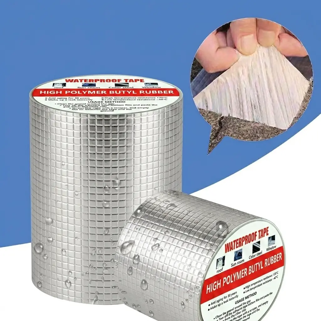 waterproof caulk tape Butyl Waterproof Tape 5×500cm All Weather Self Adhesive Leakproof Aluminum Foil Tape for Metal Roof Leak Repair RV Rubber Roof Deck Joist Gutter Joints Sealing Boat & Pipe Patching