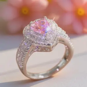 Chunky Bling Heart  Ring Statement Bride Engagement Promise Anniversary Birthstone Ring Accessories Party Wear Valentine Day Gift for Girlfriend Fashion Jewelry for Women