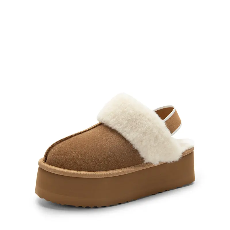 Dream Pairs Women's Suede Platform Slides - Elastic Band, Thick Platform, Fuzzy Lined, Cushioned Memory Foam, EVA Sole Indoor/Outdoor Leather Slippers