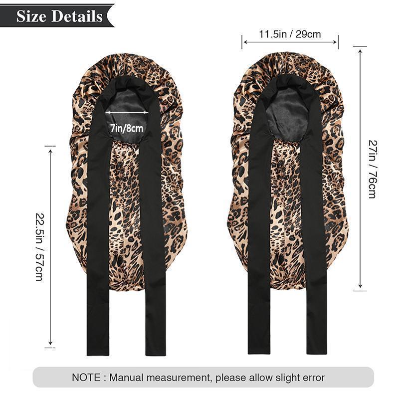 AWAYTR Double Layered Satin Nightcap Leopard Print Flower Elastic Long Sleeping Hats Hair Care Bonnet for Women Turban with Tie Band