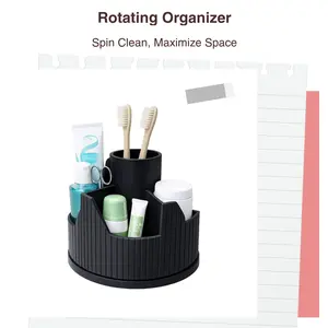 360° Rotating Organizer Storage Tower | Smooth Spin Desk Organizer | Bathroom Vanity Organizer | Makeup Storage Holder | Office Desk Organization | Minimal Modern Home Storage | Spinning Organizer Container | Declutter Solution