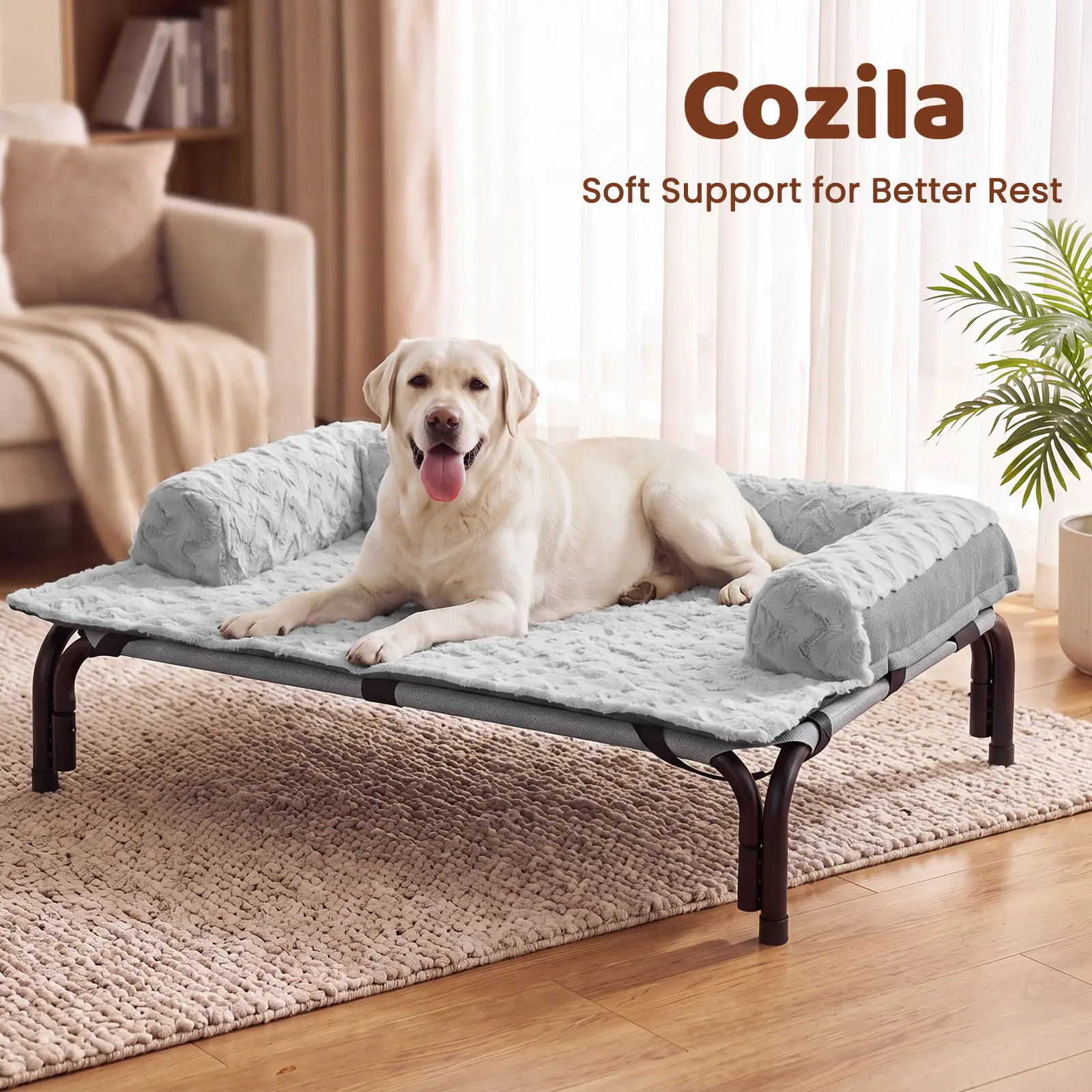 【tiktokshopstockup】Cozila Classic Plaid Raised Dog Bed for Large Dogs - All-Season Pet Cot with Breathable Fabric (Airy on Skin), Removable Plush Mat, Stable Metal Frame, Non-Slip Portable Design, Drier Paw Contact, Heat Reduction for Indoor & Outdoor Use