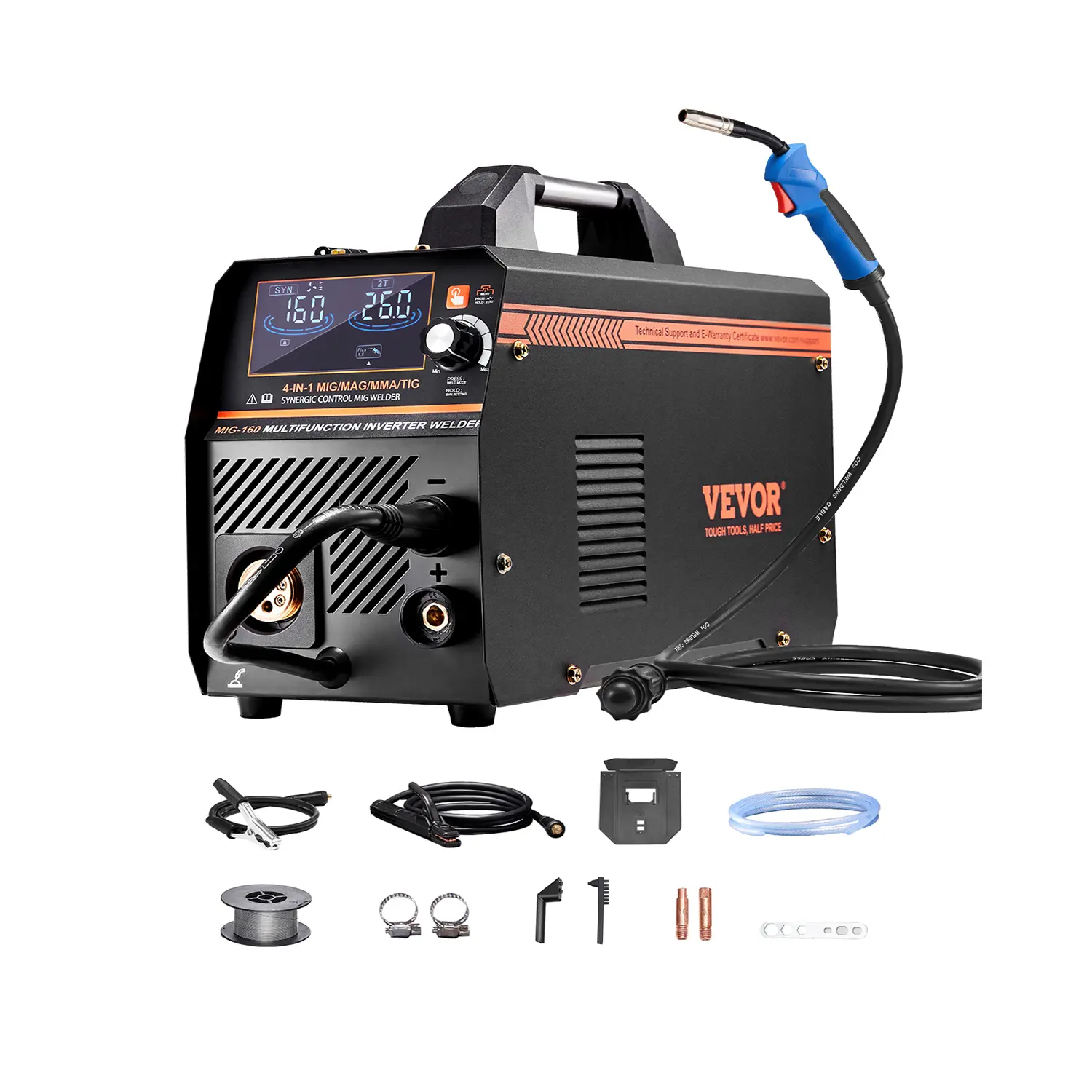【Summerfinds】VEVOR MIG Welder,160A Synergic Mig Welding Machine4-in-1 Gas MIG/Flux Core MIG/Stick/Lift TIG Multi-Process Welder Machine110V/220V Dual Voltage Mig Welder with IGBT Inverter & LCD Screen Display