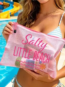 Waterproof beach bag essentials with ocean wave print, Lightweight travel bags, large transparent capacity with nylon zipper, lightweight and durable, ideal for beach, swimming, diving and summer travel, perfect gift for holidays, weddings, Mother’s Day