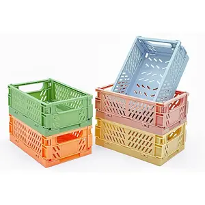 Mini Basket, 5 Counts/set Collapsible Crate, Stacking Folding Storage Basket, Collapsible Storage Baskets for Home Kitchen Bedroom Bathroom Office, Organiser