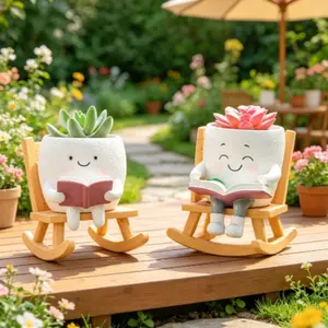 2pack Resin Rocking Chair Flower Pot, Cute Cartoon Succulent Planter, Indoor/outdoor Garden Decor, Unique Gift for Plant Lovers