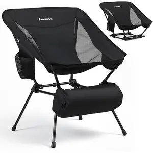 Anbte Extra Height & Width Portable Camping Chair, 400LBS Capacity Compact Folding Chair with Square Frame Quick Setup Storage Bags on Both Sides, Ideal for Camping Hiking Beach Picnic Outdoor, Black