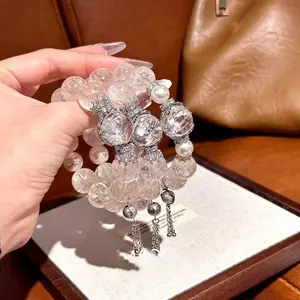 Luxury Sweet  Design Clear Crystal & Pearl Bracelet Set