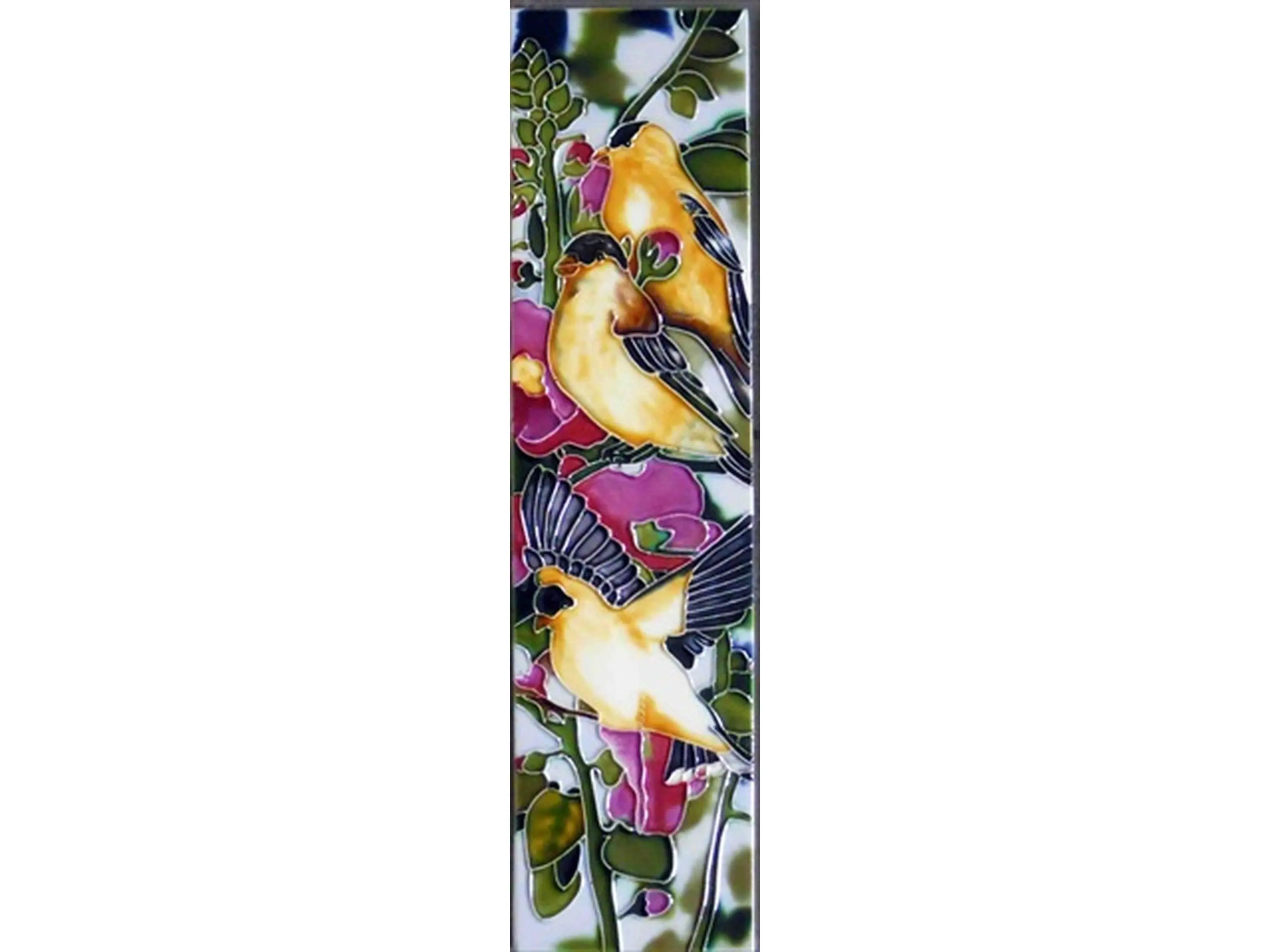 Continental Art Center MD-084 Hand Painted Art Tile, 4x16 in. Gold Finch Ceramic Tile, Hot Plate Safe with Pre-Hung Back, Both Indoor/Outdoor