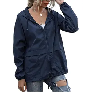 Women's Raincoats Lightweight Rain Jacket Windproof Spring Jackets Adjustable Hooded Windbreaker with Pockets